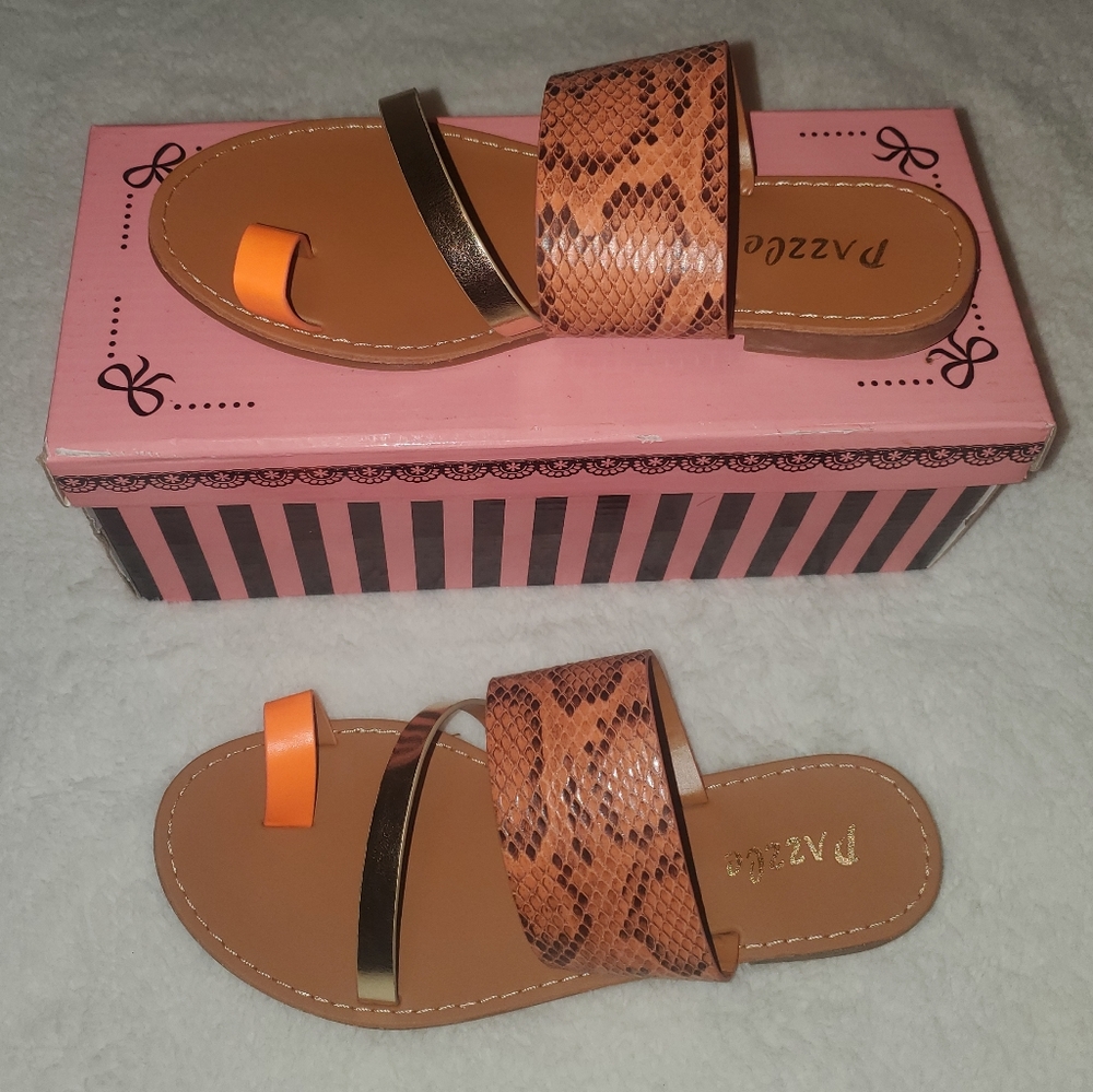 Snake Print Orange & Gold Sandal